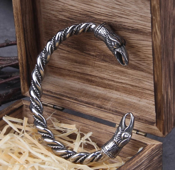 Bracelet viking - torque / odin acier inoxydable - argent